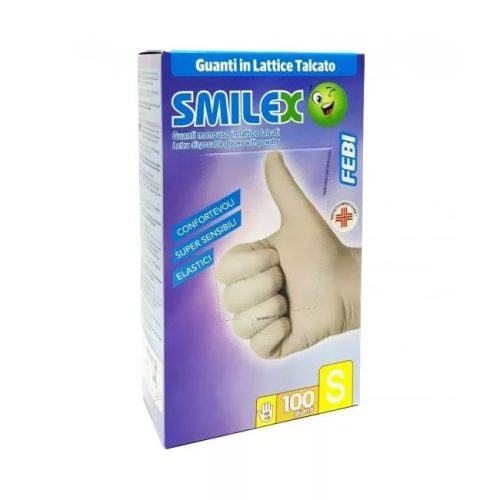 Kesztyű Berica Smilex febi latex fehér S, 100db/doboz