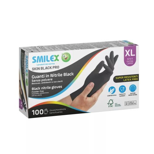 Kesztyű Berica Smilex egyszerhasználatos nitril, fekete, XL, 100 darabos