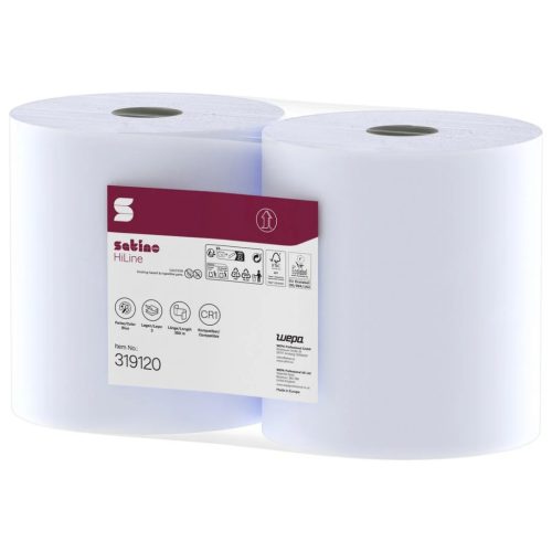 Satino Wepa HiLine ipari tekercses kéztörlő cellulóz 3 réteg, kék, 23x35cm/lap 1000lap/tekercs 2 tek/zsugor