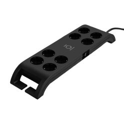   Commel elosztó, túlfeszültség elleni védelemmel, 8 aljzat és 2 db USB csatlakozóval, 2m, fekete, 16A, 3680W