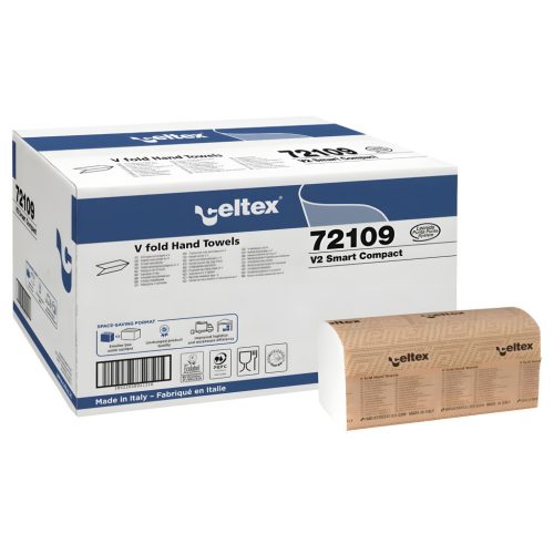 Celtex V Smart Compact hajtogatott kéztörlő, cellulóz, 2 réteg, 25x21cm, 12x250 lap (3000 lap)