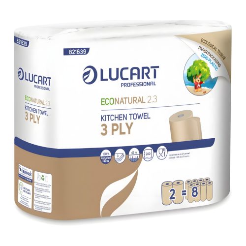 Lucart EcoNatural 2.3 környezetbarát papírtörlő - 3 rétegű, 2 tekercs