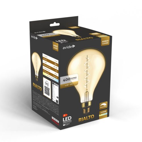 Avide LED Jumbo Filament Rialto Amber 4.5W E27 2200K Fényerőszabályzós