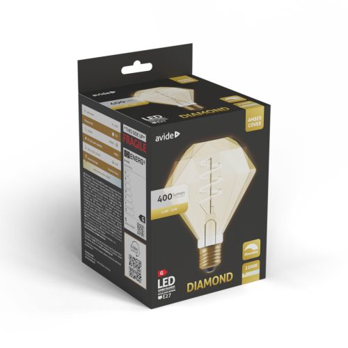Avide LED Jumbo Filament Diamond Amber 4.9W E27 2200K Fényerőszabályzós