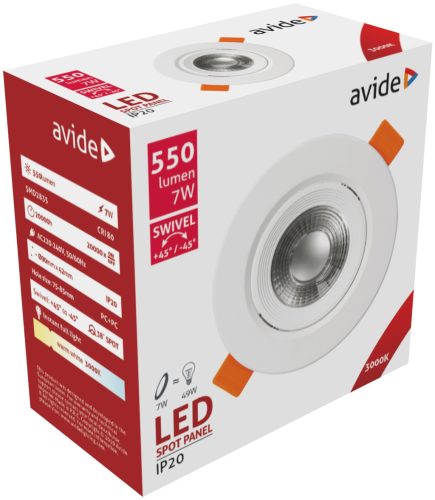 Avide LED panel Beépíthető 38° Kerek 7W WW 3000K