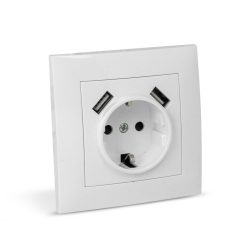   Entac Arnold süllyeszthető fali aljzat földelt + 2 USB 2.1A (össz.) Fehér