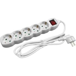   Entac elosztó, hosszabbító 5-ös, kapcsolóval, érintésvédelemmel, fehér, 5m, 16A, 3500W