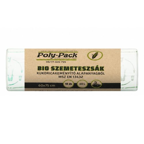 Kukoricakeményítő alapú (EN13432) PLA zsák 600x750x0,025mm, 60L, 10 darab/tekercs