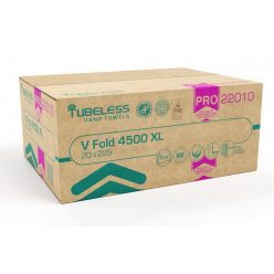   Tubeless V Hajtogatott kéztörlő 2 rétegű, fehér, 100% cellulóz, 25x21cm, 20x225 lap, 4500 lap/karton