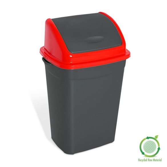 Billenőfedeles szemetes kuka, műanyag, antracit/piros, 50 L