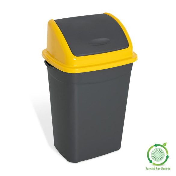 Billenőfedeles szemetes kuka, műanyag, antracit/sárga, 50 L