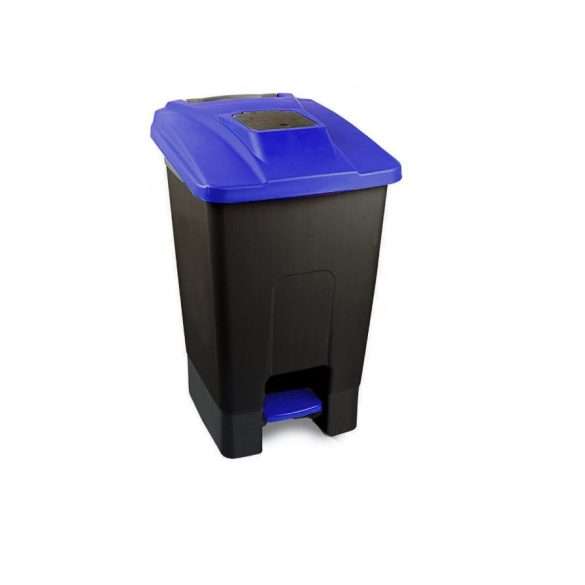 Szelektív hulladékgyűjtő konténer, műanyag, pedálos,  fekete/kék, 100L