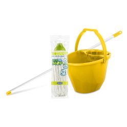   Bonus Felmosó szett-vödör SÁRGA 11L  csavaró kosár, felmosó nyél 120cm CottonMop 190gr