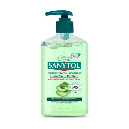 Sanytol fertőtlenítő és hidratáló folyékony szappan 250ml (12db/karton) Zöld tea és Aloe vera